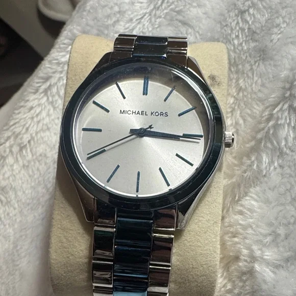 Michael Kors Silver Women's Watch with Blue Accents - Picture 1 of 3